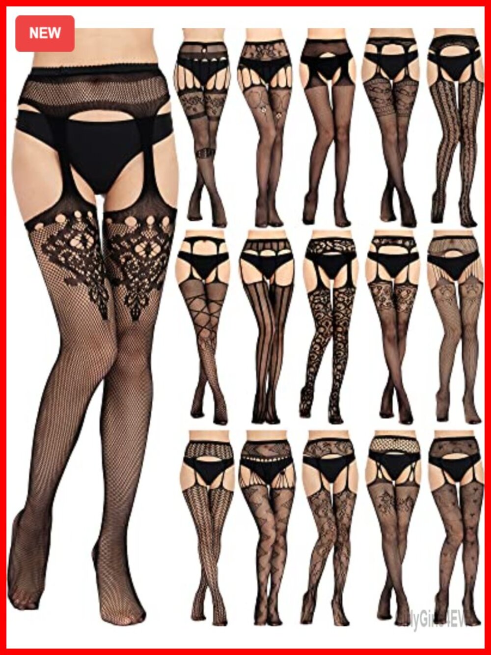 Fishnet Stockings 16 Pairs High Waist Gothic Suspender Garter Nylon Spandex